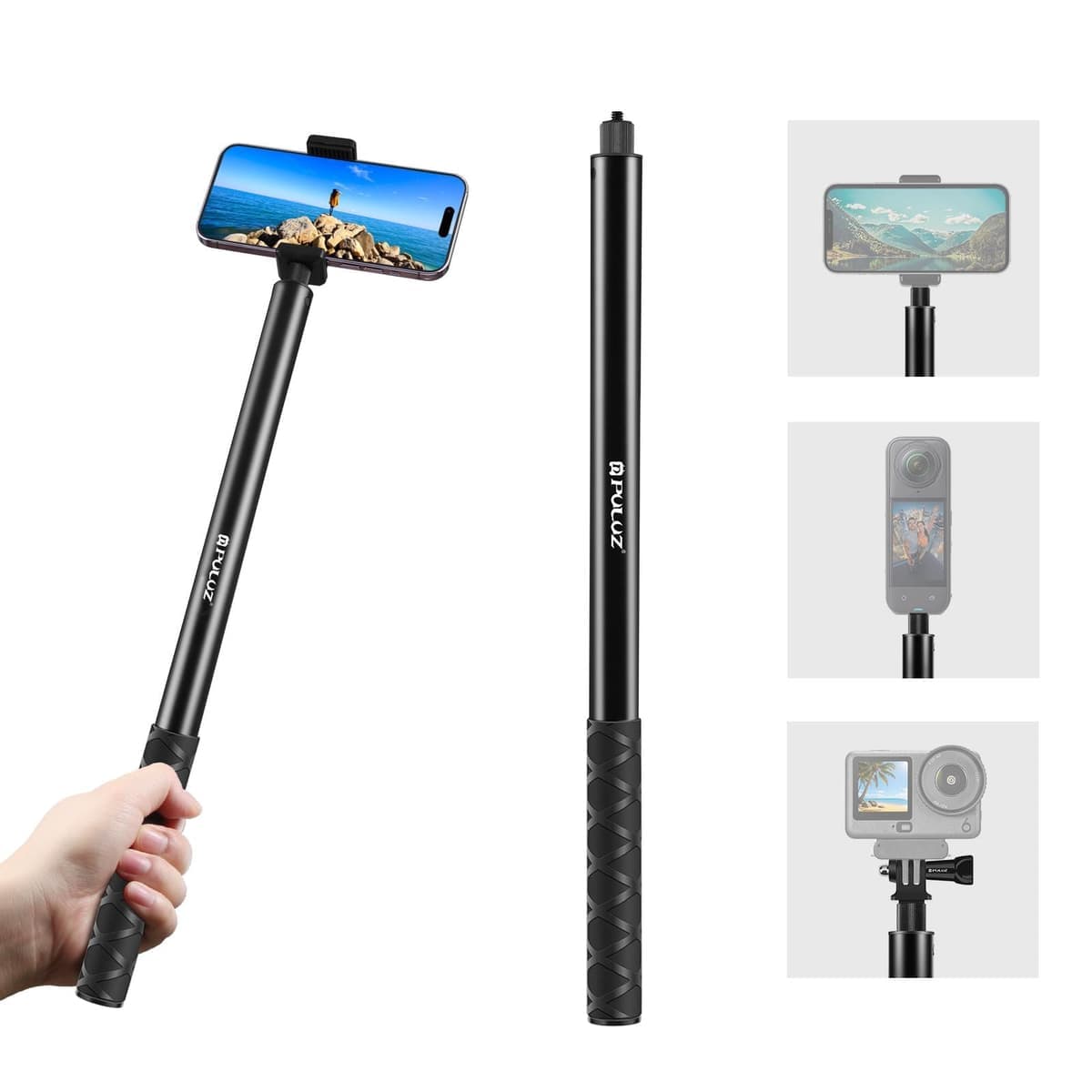 PULUZ 2m Metal Selfie Stick Monopod for Insta360 One RS / X2 / X3 / X4 / DJI Osmo 360 (Black)