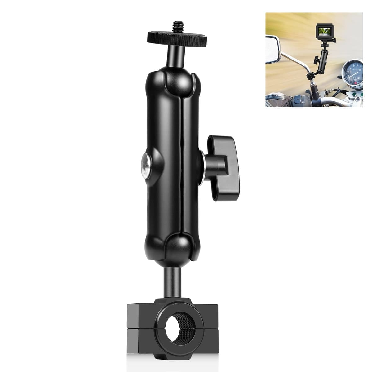 PULUZ Motorcycle Holder Rearview Mirror Fixed Mount for DJI, Insta360, GoPro and Other Action Cameras (Black)