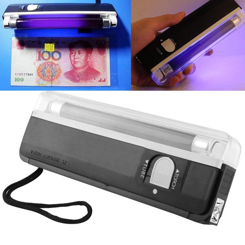 Handheld Blacklight UV Lamp & LED Flashlight, Verify Hidden Security Features On banknotes and Passport (Black)