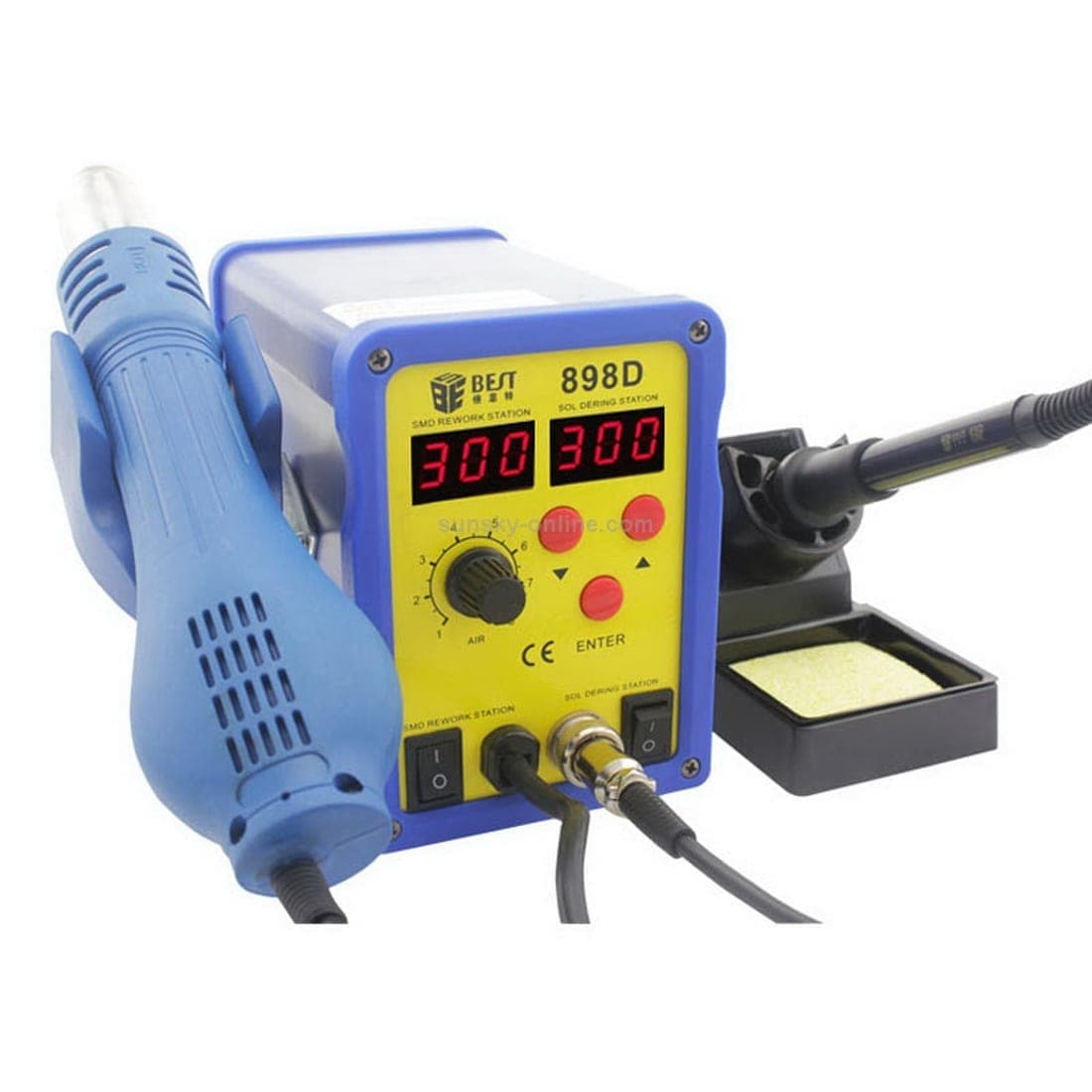 BEST BST-898D 2 in 1 AC 220V 720W LED Displayer Helical Wind Adjustable Temperature Unleaded Hot Air Gun + Solder Station & Soldering Iron (Blue)