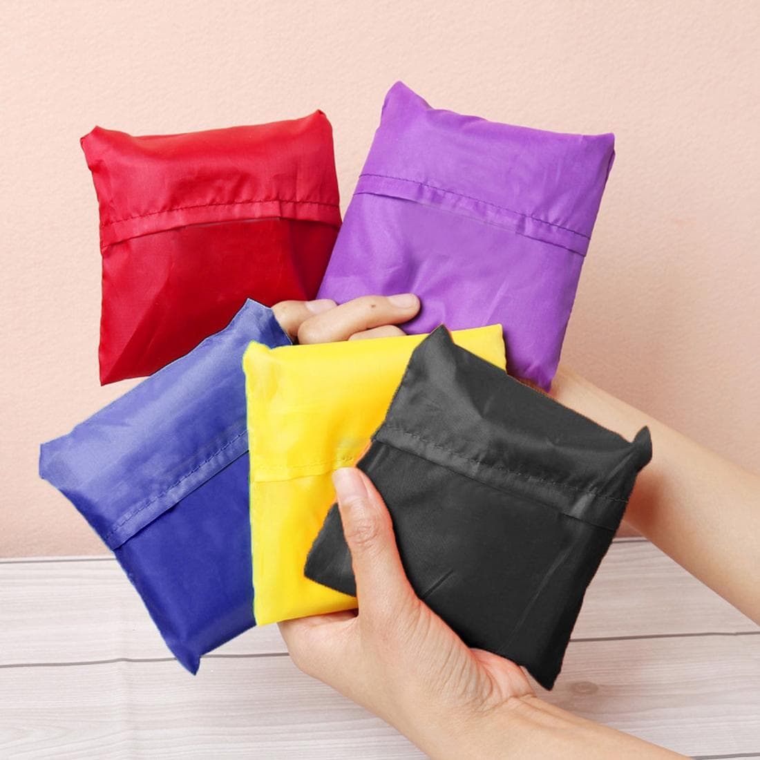 Ripstop Nylon Reusable Grocery Shopping Bag Foldable Travel Pouch (Black)