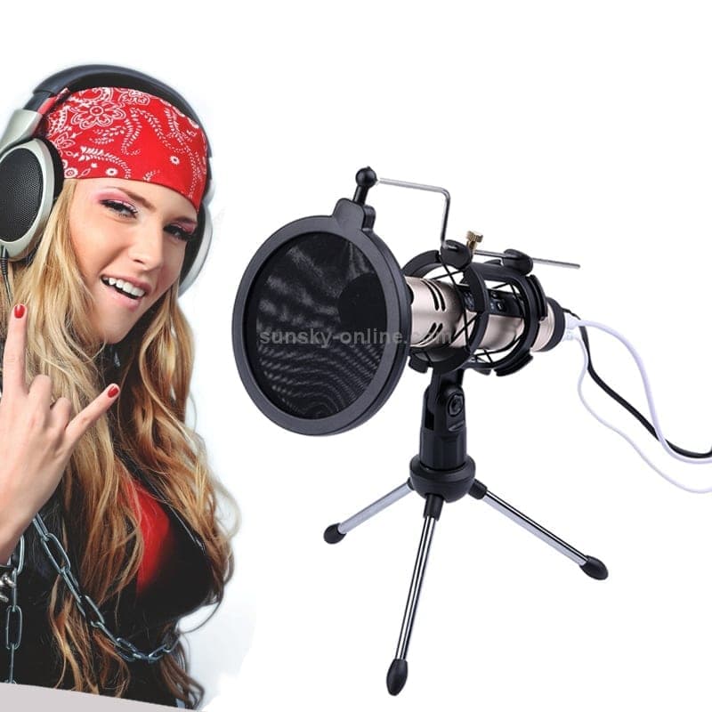PS-5 Universal Live Broadcast Bracket Tripod Holder with Anti-spray Net & Microphone Clip & Shockproof Clip, For iPhone, Galaxy, Sony, Lenovo, HTC, Huawei, and other Smartphones