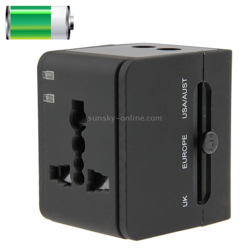 International 2.1A 2-USB EU / AU / UK / US Plug Travel Universal Adaptor (Black)