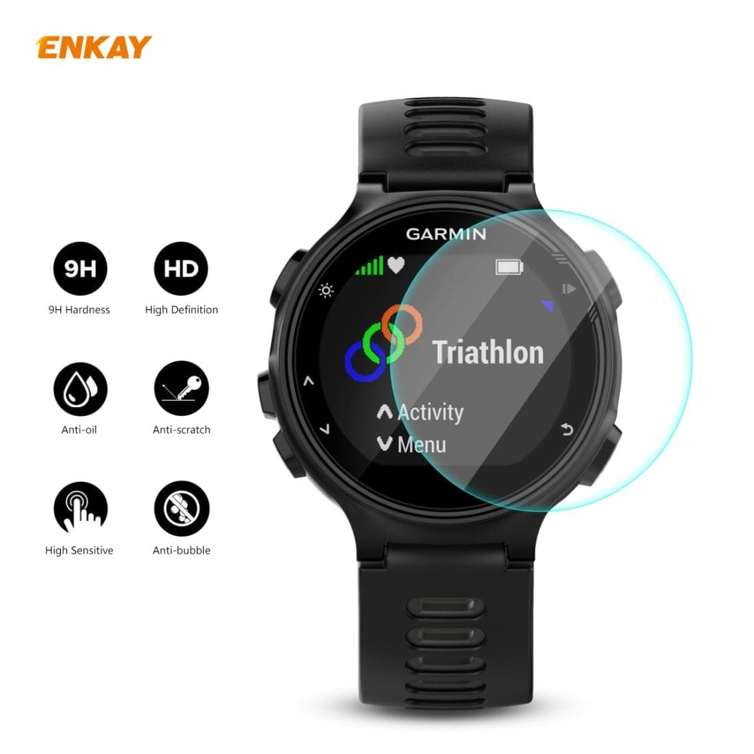 For Garmin Forerunner 735 / 735XT 2 PCS ENKAY Hat-Prince 0.2mm 9H 2.15D Curved Edge Tempered Glass Screen Protector Watch Film