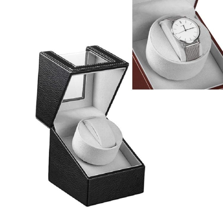 Leather Single Watch Box Electric Motor Watch Shaker Automatic Watch Shaker ,US Plug (Black)