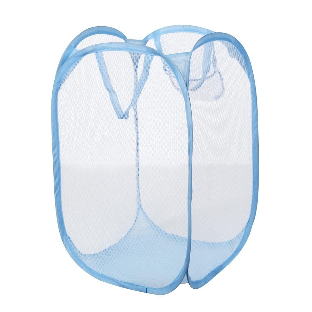 Foldable Pop Up Wash Bag Laundry Basket Bag Hamper Mesh Storage Pueple Dirty Clothes Basket (Blue)