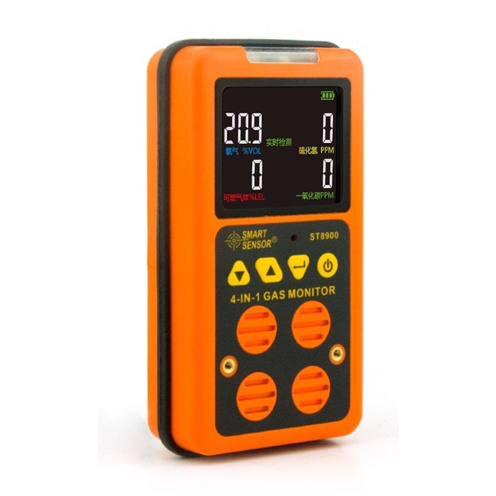 SMART SENSOR ST8900 4 in 1 Toxic Gas CO Carbon Monoxide Detector Hydrogen Sulfide H2S Oxygen Combustible Gas Test LCD Display Monitor, Sound Light Vibration Alarm, CN Plug