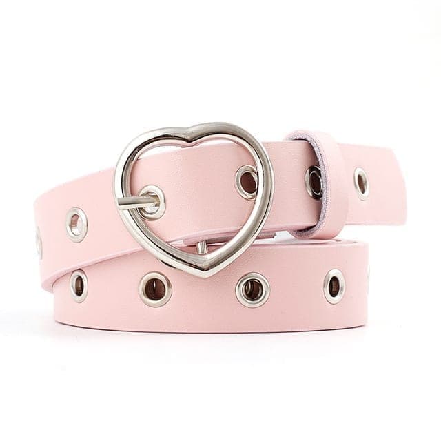 3PCS Narrow Thin Leather Silver Metal Heart Buckle Belts for Women, Belt Length:105cm (Pink)