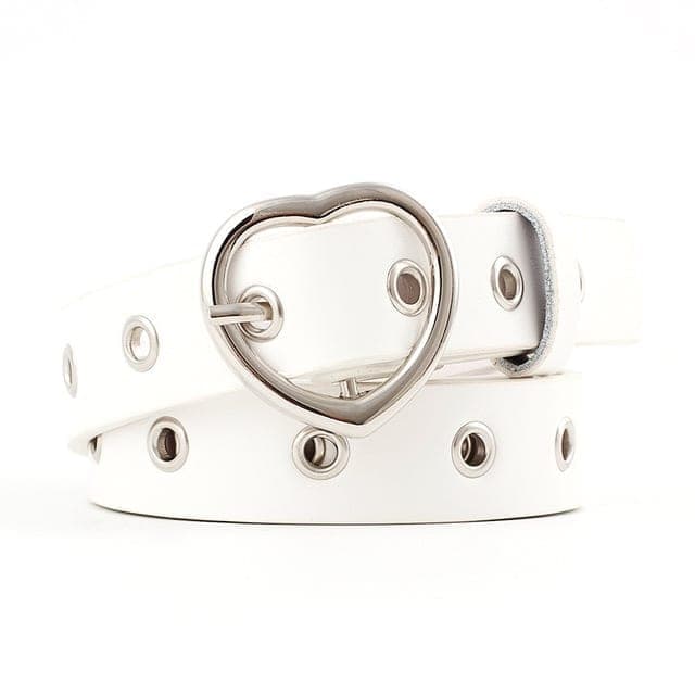 3PCS Narrow Thin Leather Silver Metal Heart Buckle Belts for Women, Belt Length:105cm (WHITE)