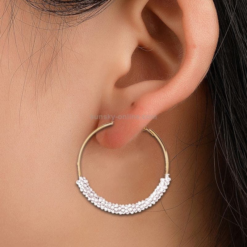 Women Hoop Earrings Ethnic Vintage Bead Boho Earrings Statement Jewelry (white)