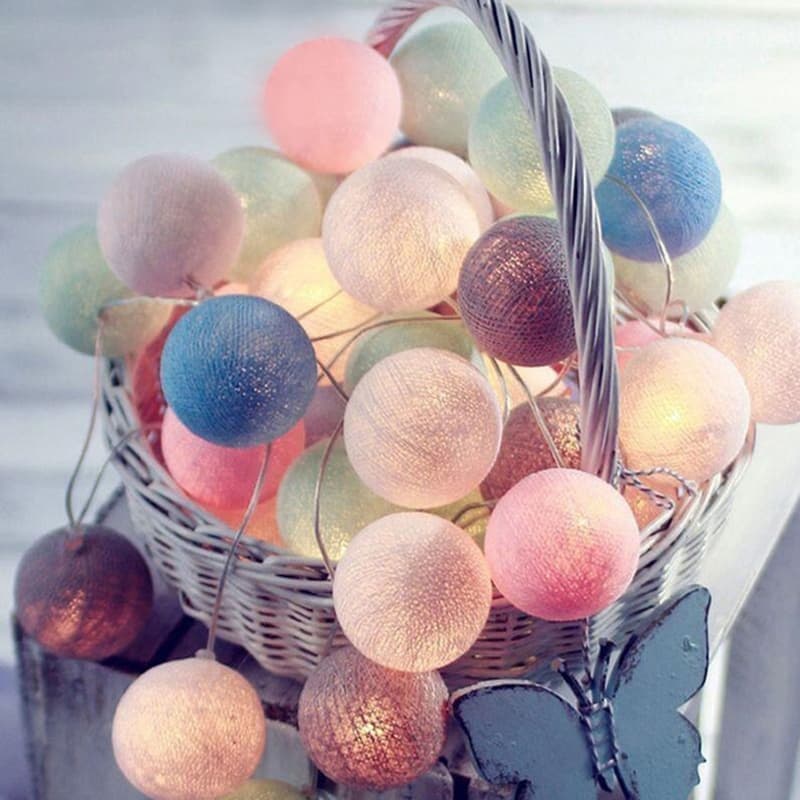 3M 20 Leds Cotton Ball Light String Holiday Wedding Christmas Party Bedroom Fairy Lights Outdoor LED Light Garland Decoration, Power Supply: USB