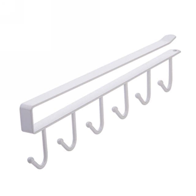 2 PCS Hooks Storage Rack Cup Towel Hanging Holder Bathroom Kitchen Cabinet Organizer (White)
