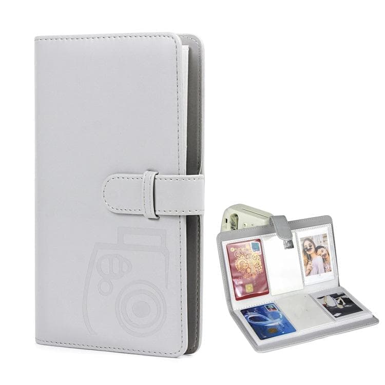 3-Inch Photo Album Holds 96 Photos PU Leather Large Capacity Storage Case with Multi-Pocket Pages (Gray)