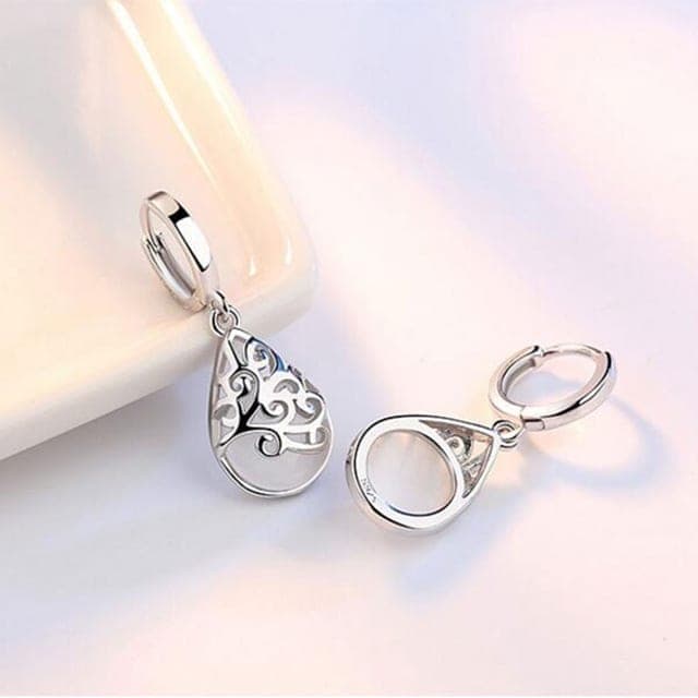 925 Sterling Silver Moonlight Opal Tears Totem Drop Earrings (white)