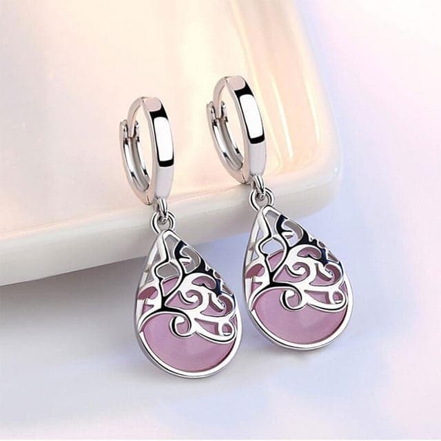 925 Sterling Silver Moonlight Opal Tears Totem Drop Earrings (pink)