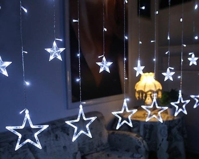 220V EU Plug LED Star Light Christmas lights Indoor/Outdoor Decorative Love Curtains Lamp For Holiday Wedding Party lighting (White)