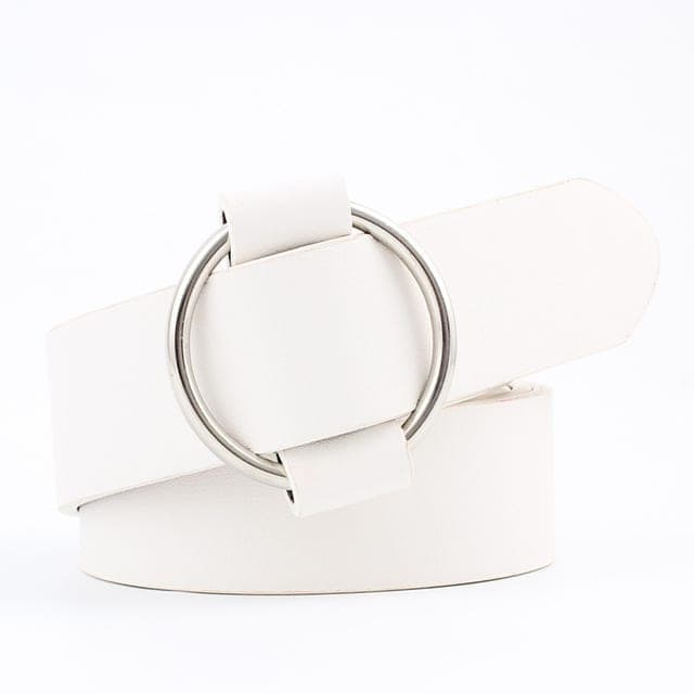 Casual Needleless Round Buckle Wide PU Leather Belt for Women, Belt Length:103cm (White)