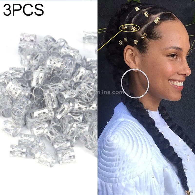 3 PCS Dreadlocks Aluminum Rice Beads Hair Accessories (Silver)
