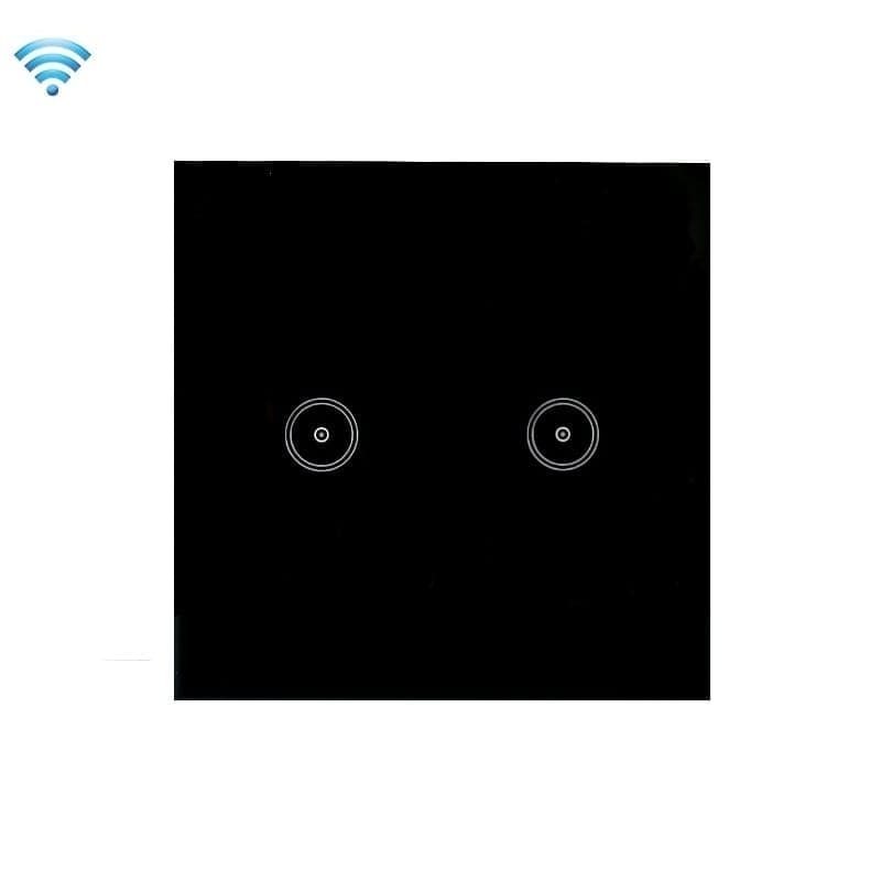 Wifi Wall Touch Panel Switch Voice Control Mobile Phone Remote Control, Model: Black 2 Gang