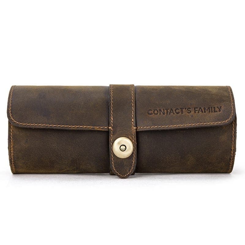 CONTACTS FAMILY CF1117 Retro Crazy Horse Texture Leather Watch Box Round Buckle Storage Box,Capacity: Can Hold 3 Watches