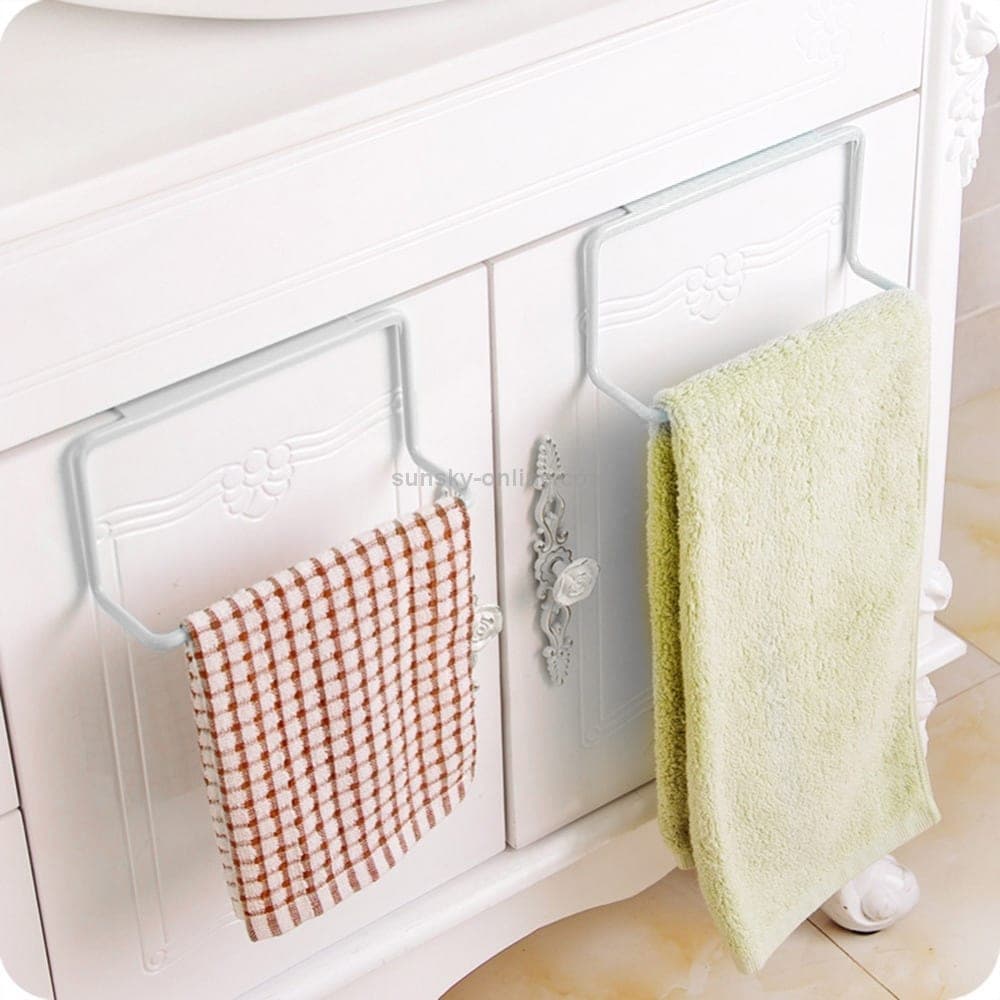 Kitchen Towel Rack Hanging Holder Cupboard Cabinet Door Back Hanger Towel Sponge Holder Storage Rack for Bathroom (White)