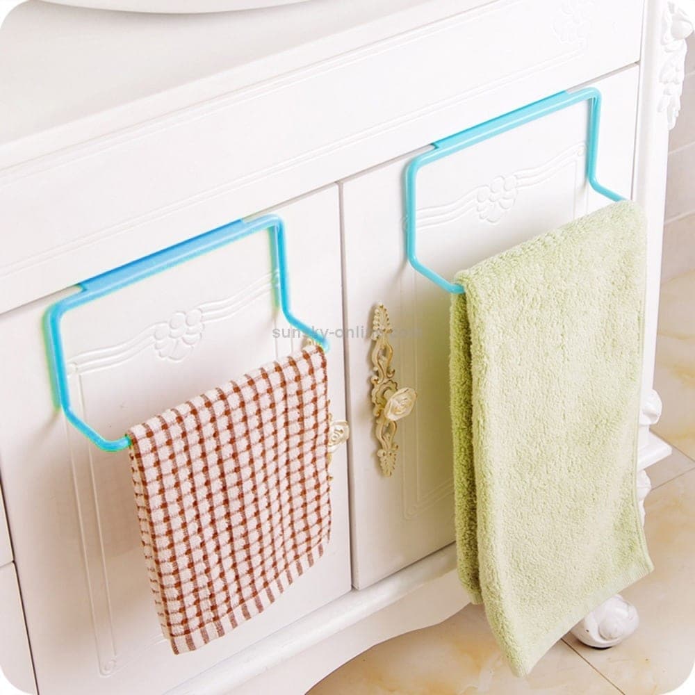 Kitchen Towel Rack Hanging Holder Cupboard Cabinet Door Back Hanger Towel Sponge Holder Storage Rack for Bathroom (Blue)