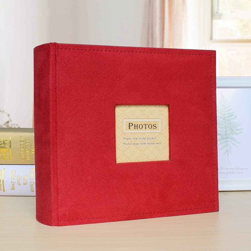 6 Inch 200 Sheets Flannel Retro Photo Album Interstitial Photo Storage Book (Red)