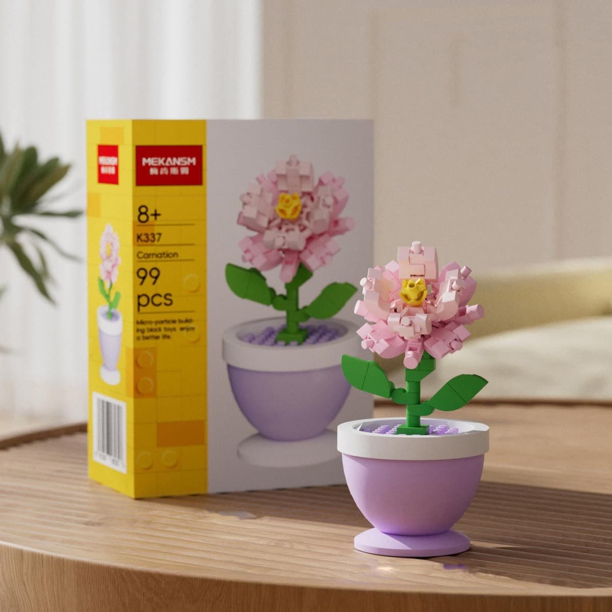 MEKANSM Mini Flower Building Blocks Micro Building Bricks Potted Plant Small Botanical Collection Desk Decor DIY Toy for Kids 8+ and Adults(K337 Carnation)