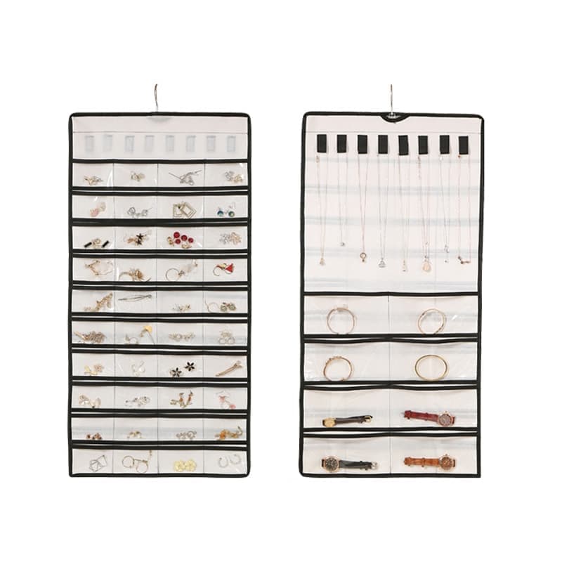 48-grid Jewelry Storage Hanging Bag Mon-woven Double-sided Jewelry Organizer Bag (White)