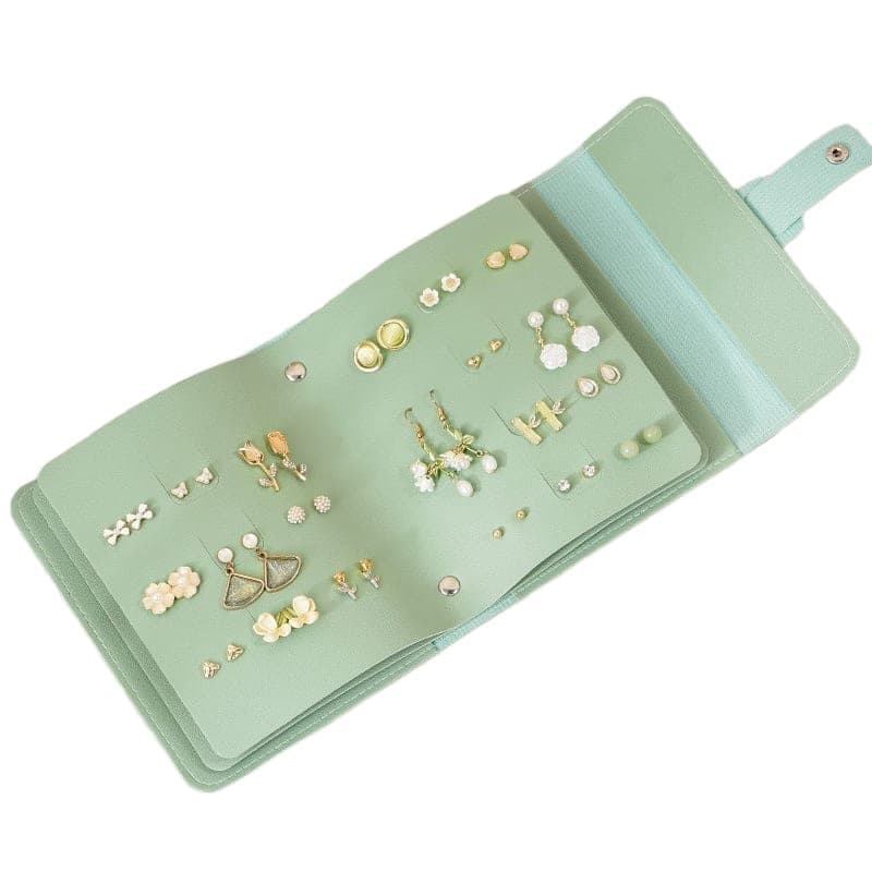 Book Shaped Jewelry Bag Large capacity Travel Portable Multifunctional Earring Storage Bag, Color: Green