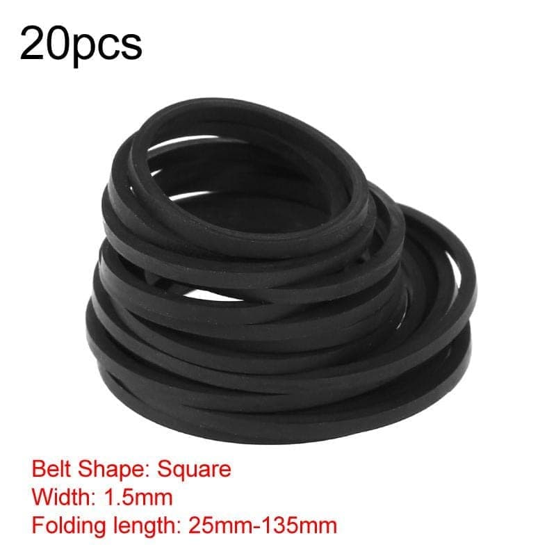 Mix Assorted Rubber Belts CD DVD Cassette Tape 20pcs 1.5mm Square Fold Length 25-135mm