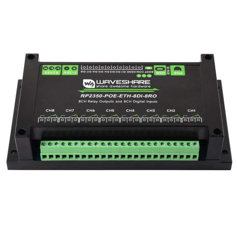 WAVESHARE RP2350 Industrial Control Board 8-Channel Network Relays Based On RP2350 Main Controller, Specification: PoE Network Port