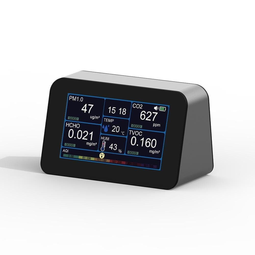9-In-1 Air Quality Monitor For HCHO/PM2.5/CO2/TVOC, Temperature & Humidity, AQI, Adjustable Alarm, Type-C Charging