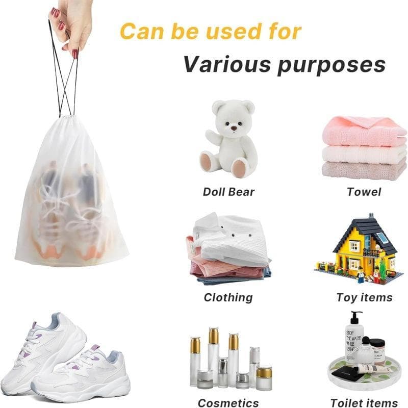 5pcs /Pack Shoe Bags for Travel Large Waterproof Drawstring Bags for Storage Clear Frosted Dustproof Travel Organizer Pouches 30 x 40cm