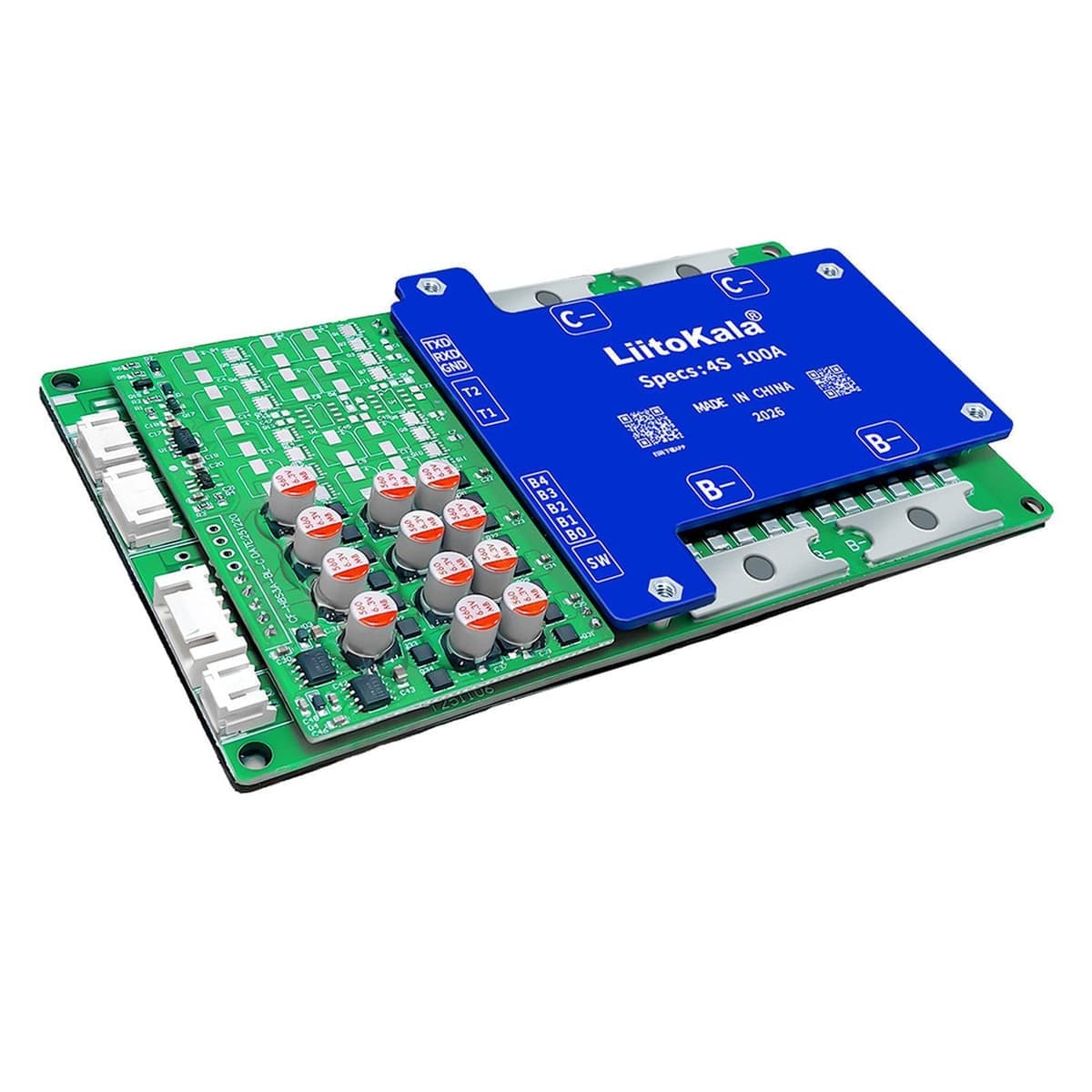 LiitoKala 4-channel Lithium Iron Phosphate Same-port Protection Board with Balanced Temperature Control Bluetooth BMS Support(4S-12V 100A)