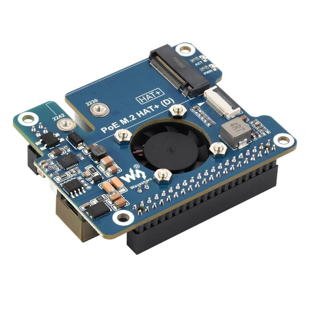WAVESHARE For Raspberry Pi 5 PCIe To M.2 Adapter With PoE Function Supports NVMe Protocol M.2 Solid State Drive No Connector Pins