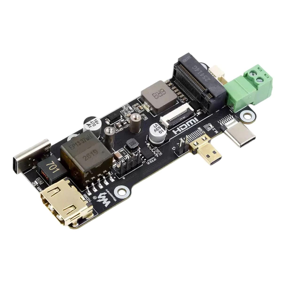 WAVESHARE 35344 For Raspberry Pi PCLE To M.2 Multifunctional Adapter 4K Output Onboard PoE Power Supply
