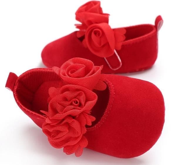 Lovely Flower Baby Girl Newborn Crib Shoes Soft Prewalker Anti-slip Baby Shoes (Red)