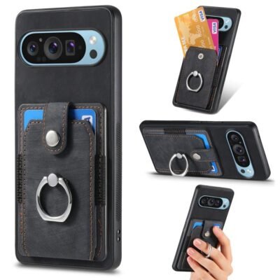 Retro Skin-feel Ring Card Wallet Phone Case, For Google Pixel 10 Pro XL, For Google Pixel 9a, For Google Pixel 9 Pro XL, For Google Pixel 7a, For Google Pixel 10 / 10 Pro, For Google Pixel 9 / 9 Pro