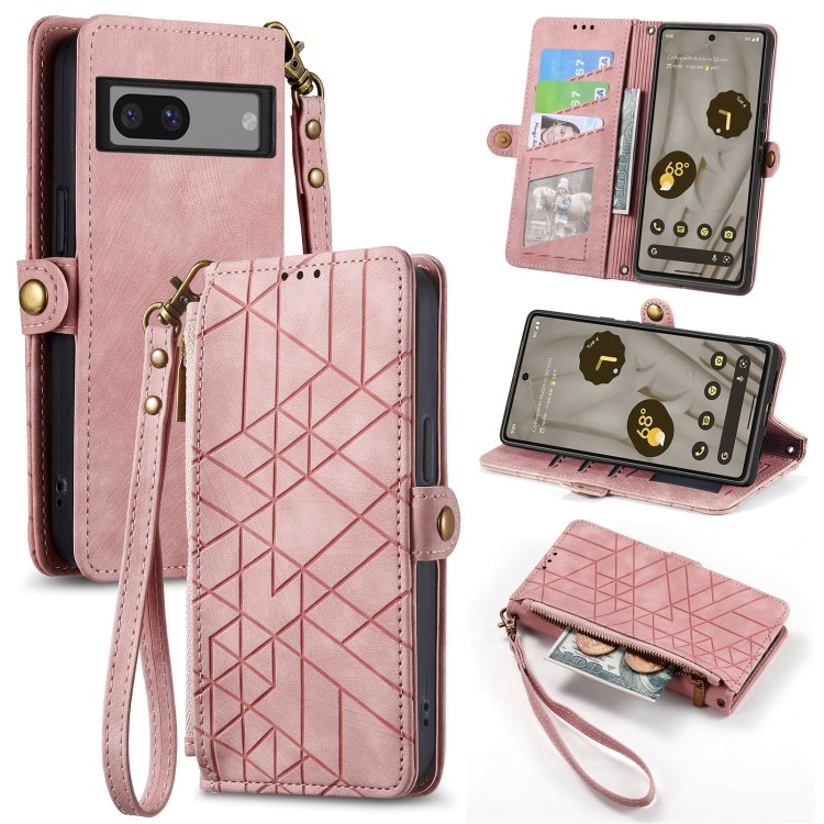 Geometric Zipper Wallet Side Buckle Leather Phone Case, For Google Pixel 7 Pro, For Google Pixel 7, For Google Pixel 6a, For Google Pixel 6 Pro, For Google Pixel 6, For Google Pixel 10 / 10 Pro, For Google Pixel 9 / 9 Pro